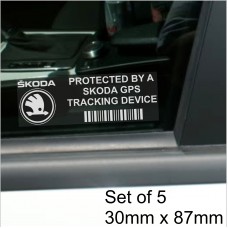 5 x Skoda GPS Tracking Device Security WINDOW Stickers 87x30mm-Fabia,Octavia,Citigo,Roomster,Rapid,Superb,Yeti-Car,Van Alarm Tracker